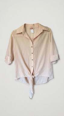 Body Central Peach Button-Front Tie-Front Blouse with 3/4 Sleeves